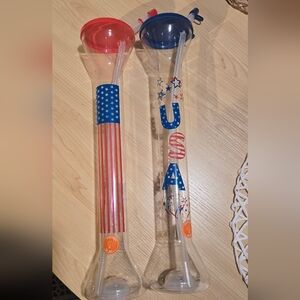 NEW JULY 4TH set Of  16" 24OZ LED Plastic Glass & Lid w Flashing Light